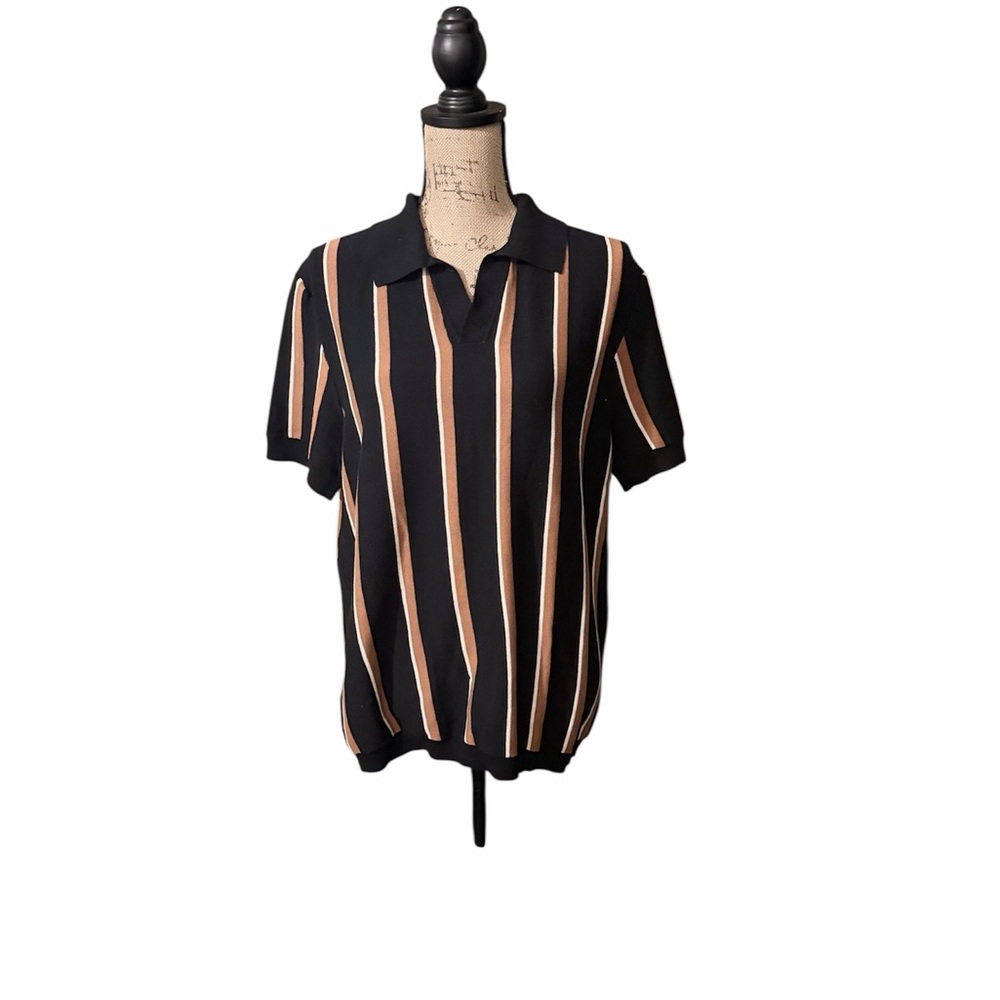 H&M Black and Tan Striped Polo Shirt